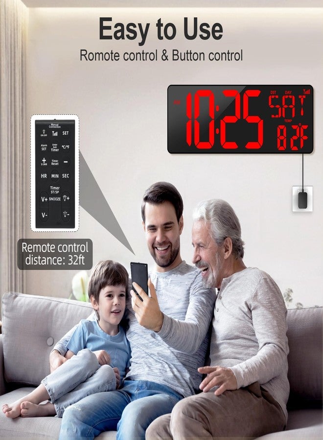 XREXS 17.2" Large Digital Wall Clock Bluetooth Sync Time, Precise Atomic Clocks with Remote Control, Adjustable Dimmer Grandfather Clock, Temperature for Bedroom, Desk Alarm Clock for Elderly - Image 4